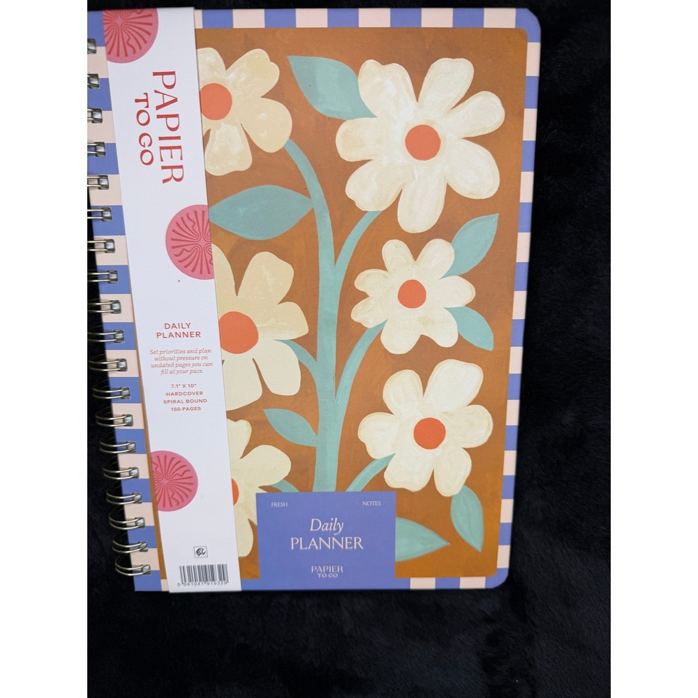 NWT Papier To Go Floral Daily Productivity Planner Spiral Hardcover 150 Pages